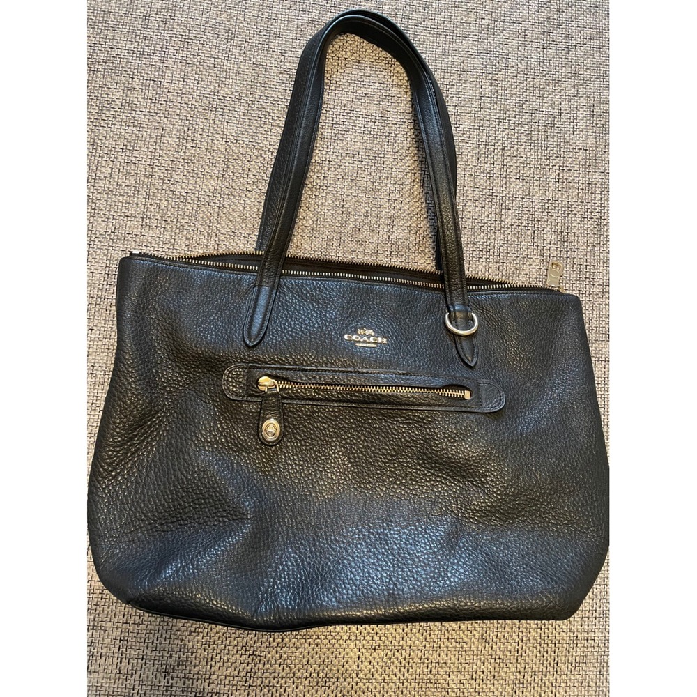 Coach Kelsey Black Pebbled Leather Shoulder Bag Tote Gold Hardware 33812